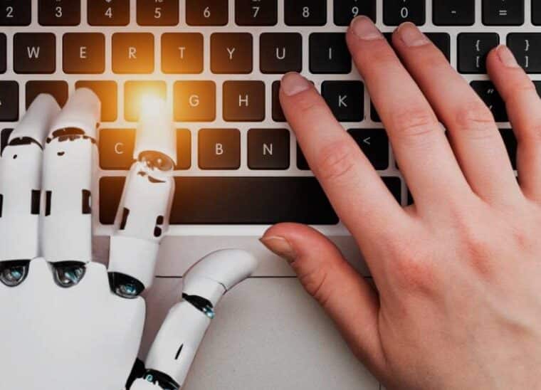 mão robótica simulando inteligencia artificial